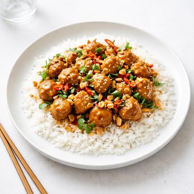 Image of Spicy Peanut Chicken Over Rice