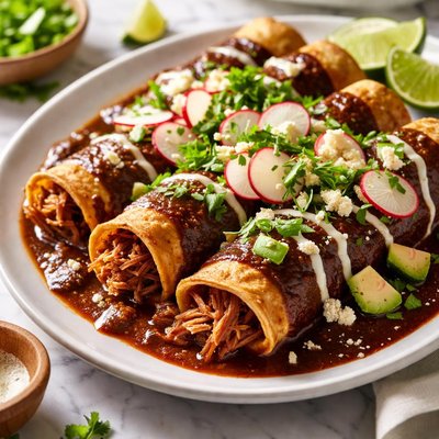 Image of Spicy Pork Enchiladas with Mole Sauce