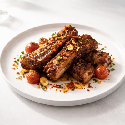 Image of Spicy Pork Ribs with Garlic and Tomatoes