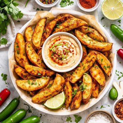 Image of Spicy Potato Wedges with Chili Dip