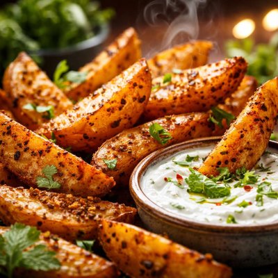 Image of Spicy Potato Wedges with Minty Yoghurt Dip