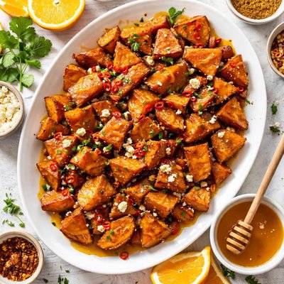 Image of Spicy Roasted Sweet Potatoes with Orange Honey