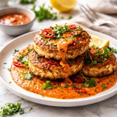 Image of Spicy Salmon Cakes Sweet Red Pepper Sauce