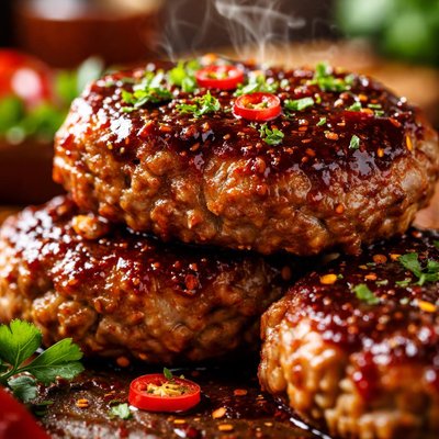 Image of Spicy Sausage Meatloaf Patties with Italian Barbecue Sauce