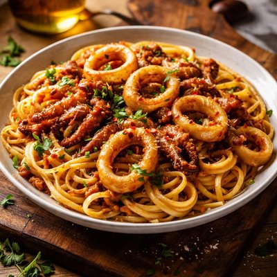 Image of Spicy Sauteed Calamari Over Pasta
