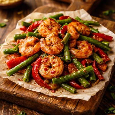 Image of Spicy Shrimp with Green Beans Red Pepper