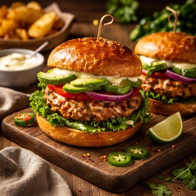 Image of Spicy Southwest Turkey Burgers with Garlic Aioli