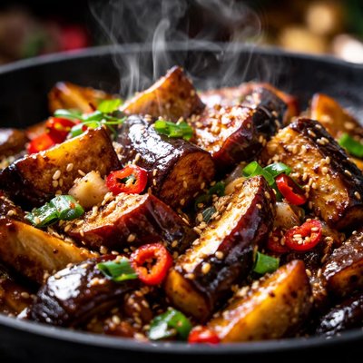 Image of Spicy Stir Fried Eggplant Aubergine