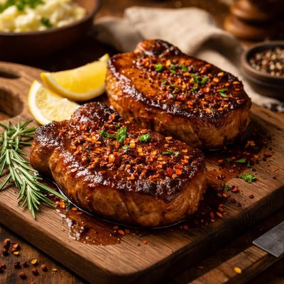 Image of Spicy Sweet Pork Chop Steaks for Two