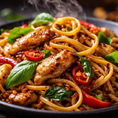 Image of Spicy Thai Basil Chicken Noodle Stir Fry