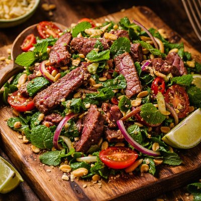 Image of Spicy Thai Beef Salad with Lemongrass Mint Vinaigrette and Nuts