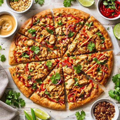 Image of Spicy Thai Chicken Pizza with Peanut Sauce