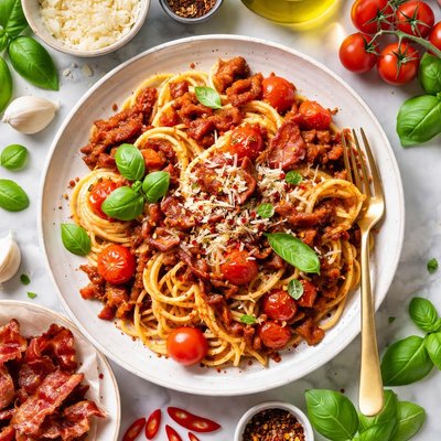 Image of Spicy Tomato and Bacon Pasta