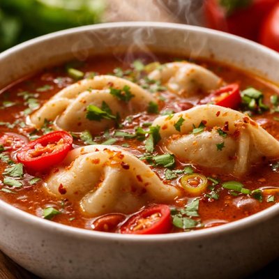 Image of Spicy Tomato Soup and Dumplings for a Summer Cold