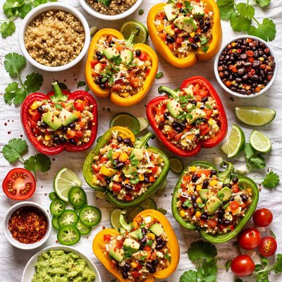 Image of Spicy Tri Color Vegetarian Stuffed Bell Peppers