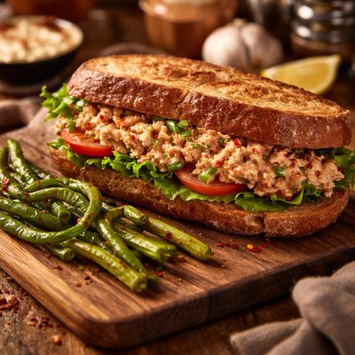 Image of Spicy Tuna Sandwich with Garlic Whistles