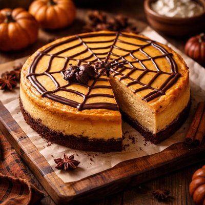 Image of Spiderweb Pumpkin Cheesecake