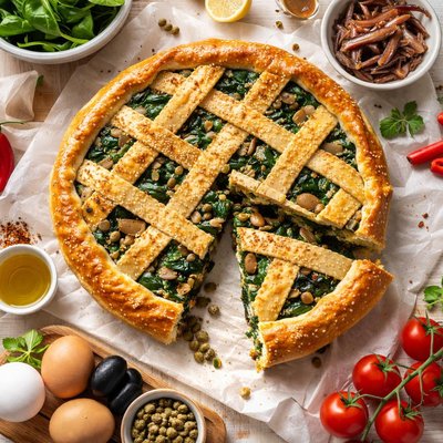 Image of Spinach and Anchovy Pie Torta Ta L Ispinaci U Ncova