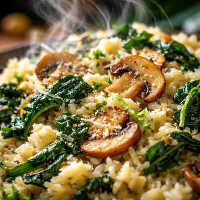 Image of Spinach and Cheese Rice with Mushrooms