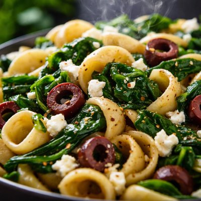 Image of Spinach and Feta Pasta with Olives