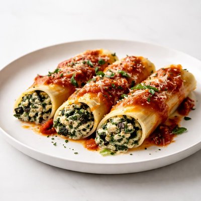 Image of Spinach and Kalamata Olive Stuffed Manicotti