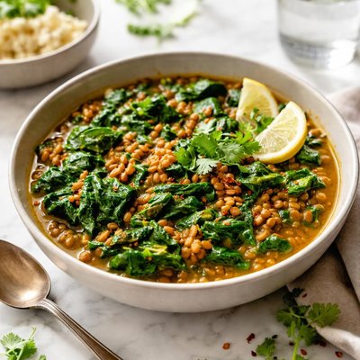 Image of Curry de Espinacas y Lentejas Saludable para el Corazón