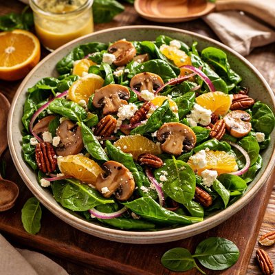 Image of Spinach and Mushroom Salad with Citrus Vinaigrette