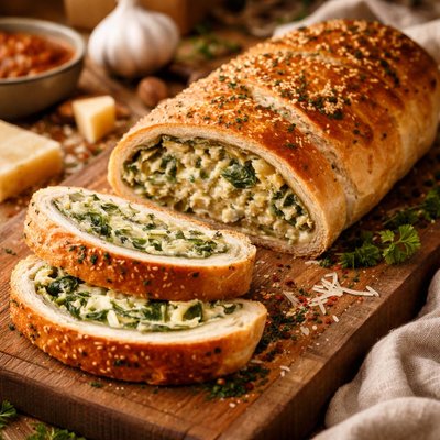 Image of Spinach Artichoke Stuffed Rolled Bread