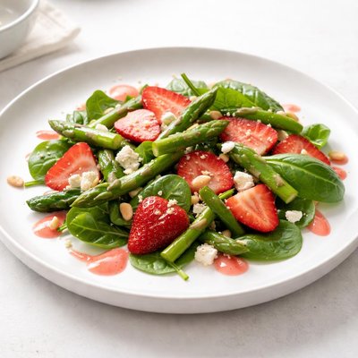 Image of Spinach Asparagus Salad with Strawberry Dressing