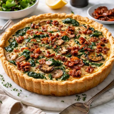 Image of Spinach Bacon and Mushroom Quiche