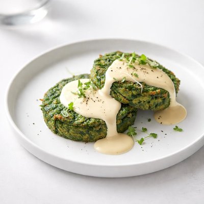 Image of Spinach Cakes with Gouda Cheese Sauce