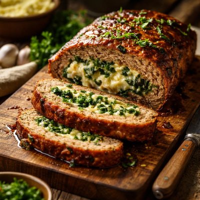 Image of Spinach Cheese Stuffed Meatloaf
