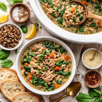 Image of Spinach Chicken and Wild Rice Soup Slow Cooker