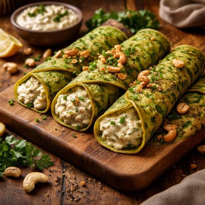 Image of Spinach Crepes with Creamy Cashew Filling