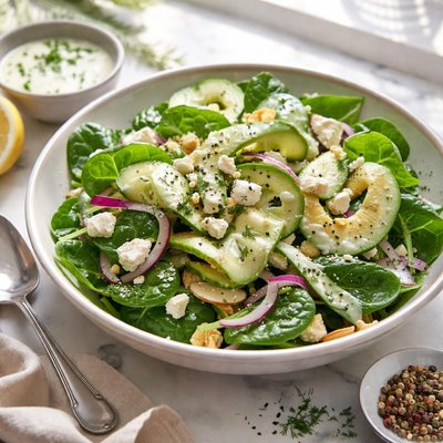 Image of Spinach Cucumber Salad with Yogurt Dressing
