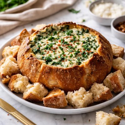 Image of Spinach Dip in a Bread Basket