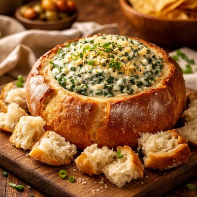 Image of Spinach Dip in a Cobb Loaf