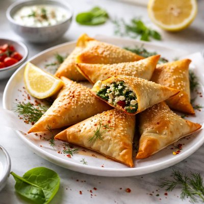 Image of Spinach Feta and Sun Dried Tomato Phyllo Triangles