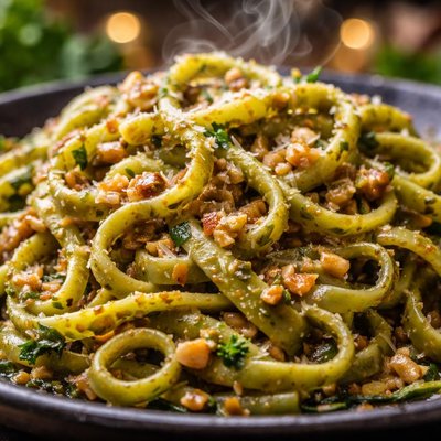 Image of Spinach Fettuccine with Garlic Onion Sauce