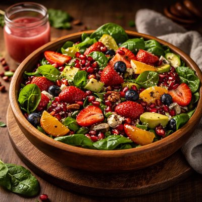 Image of Spinach Fruit Salad with Pomegranate Citrus Vinaigrette