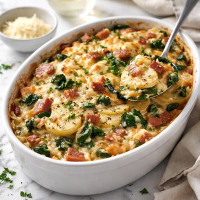 Image of Spinach Ham and Potato Au Gratin