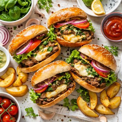 Image of Spinach Mozzarella Stuffed Burgers