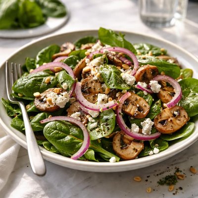 Image of Spinach Mushroom and Red Onion Salad