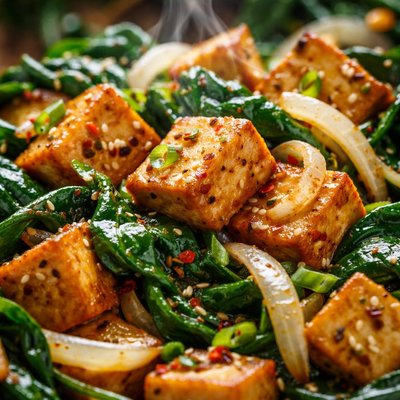 Image of Spinach Onion Tofu Stir Fry