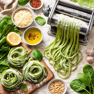 Image of Spinach Pasta Using a Pasta Machine