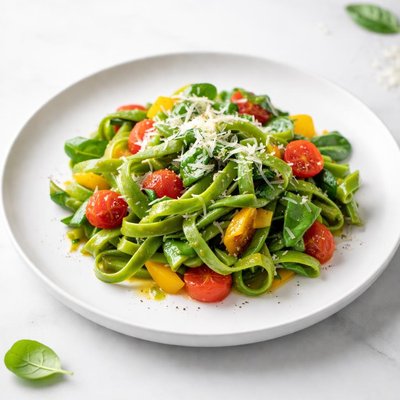Image of Spinach Pasta with Veggies and Parmesan