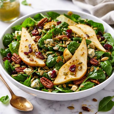 Image of Spinach Pear Salad with Dijon Mustard Vinaigrette