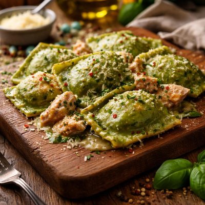 Image of Spinach Ravioli with Chicken and Cheese Filling