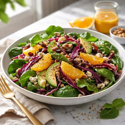 Image of Spinach Red Cabbage Salad with Orange Dressing