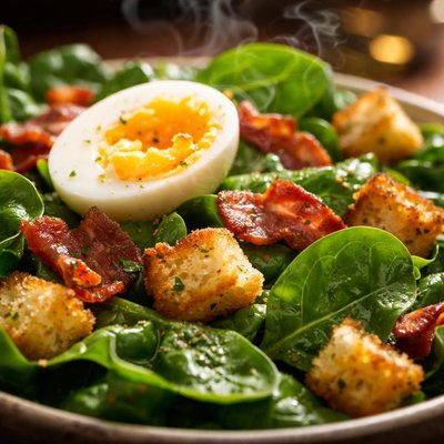 Image of Spinach Salad with Bacon Egg and Crouton